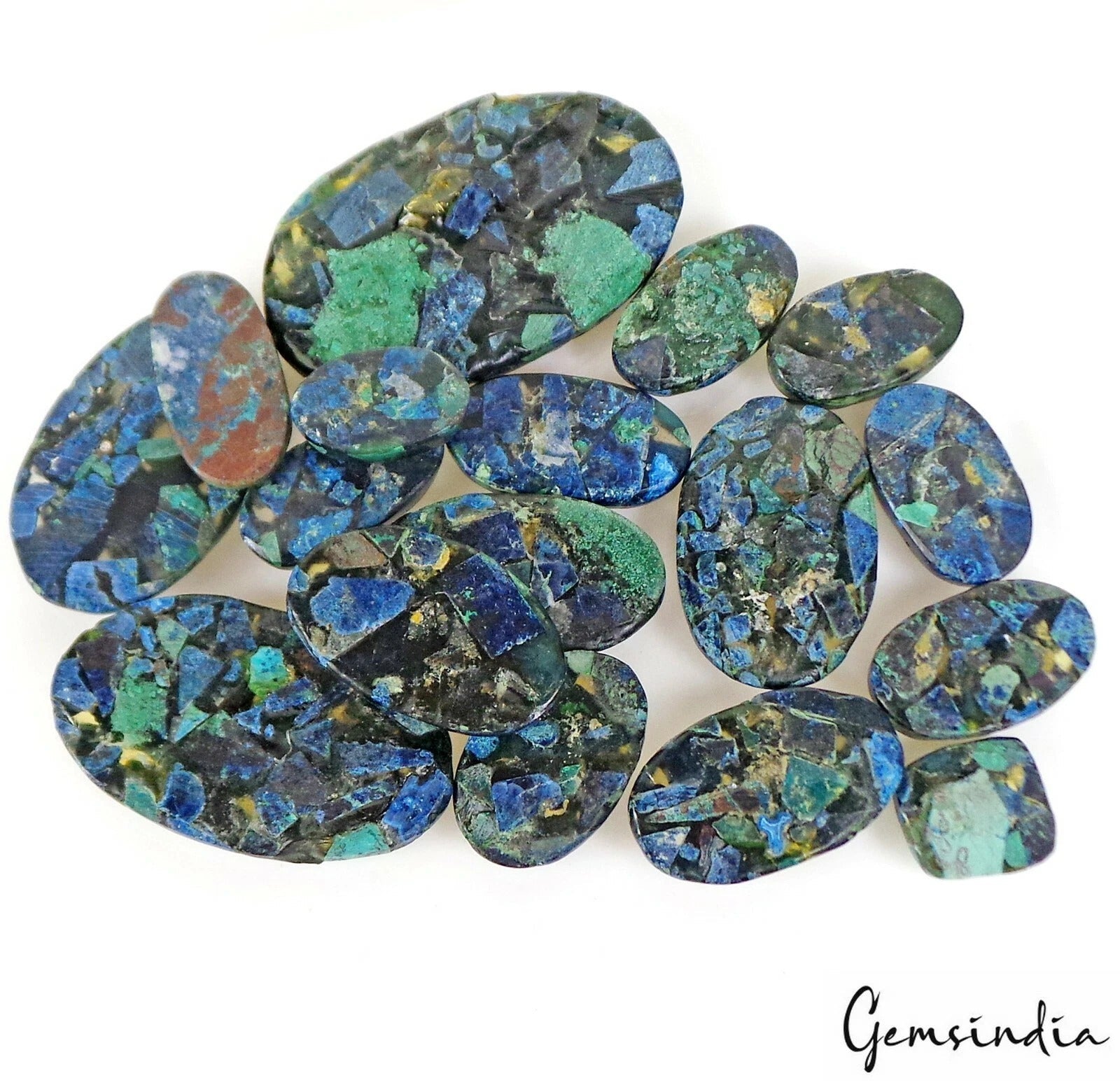 17 Pcs Peacock Color Composite Seraphinite Mix Cabochon Loose Gemstones 500 Cts