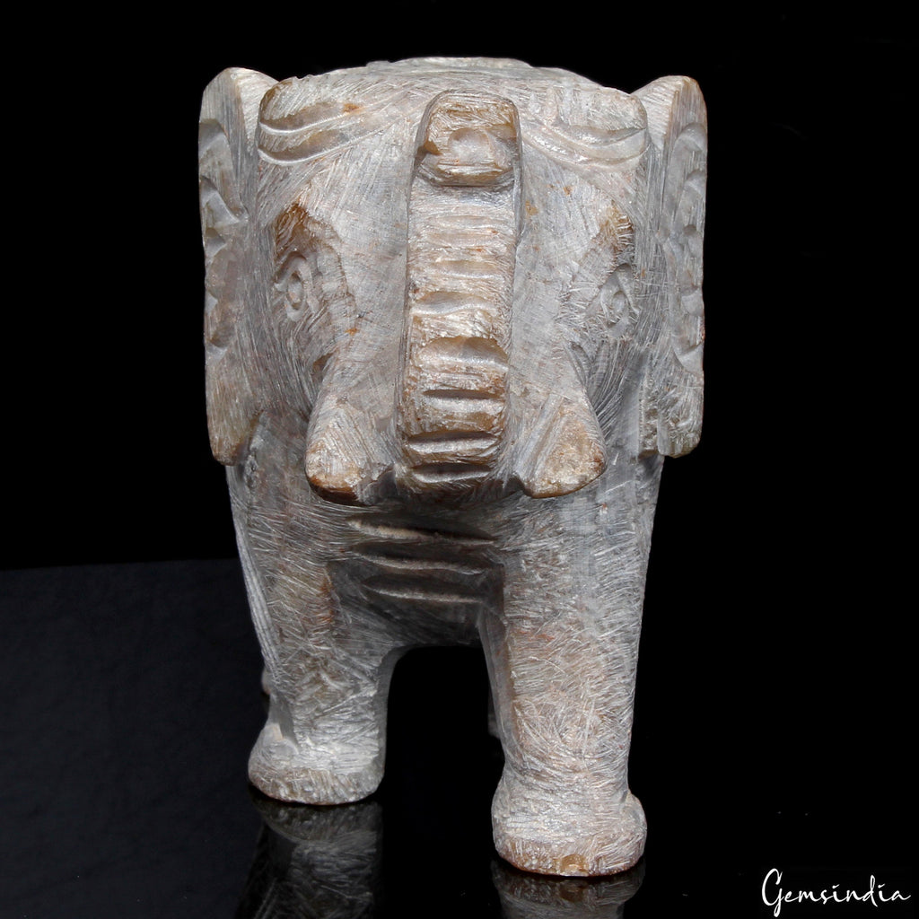 1000 Cts Soapstone Trunk Up Elephant Statue Animal~ Baby inside Tummy Sculpture