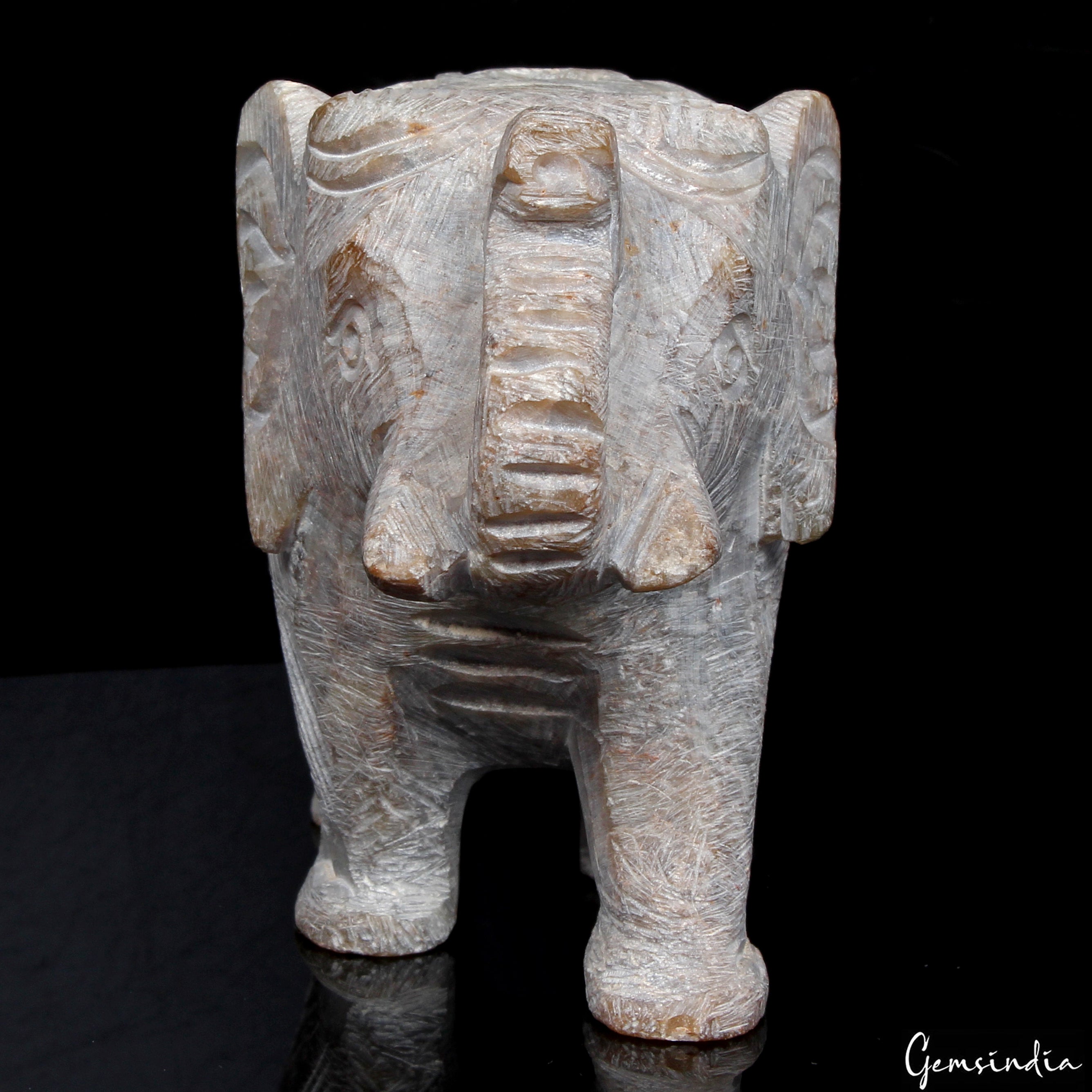 1000 Cts Soapstone Trunk Up Elephant Statue Animal~ Baby inside Tummy Sculpture