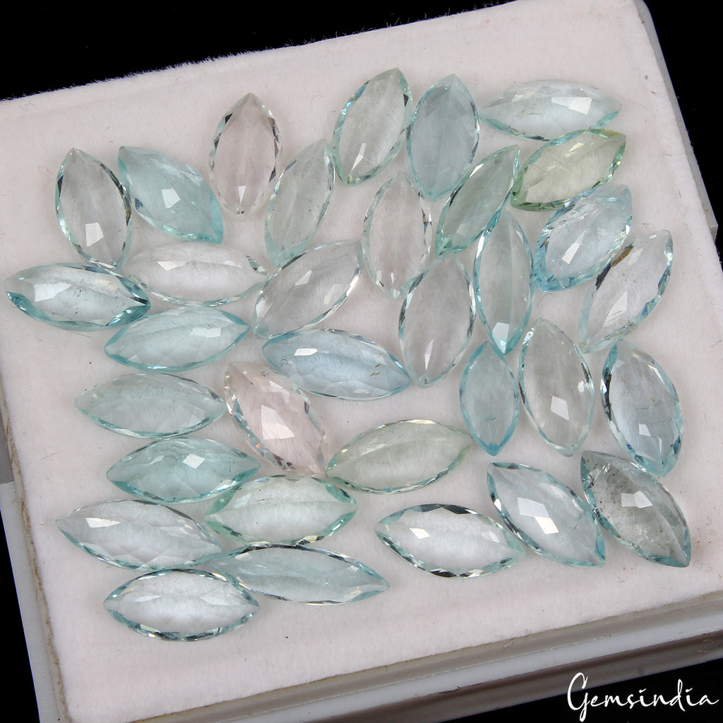 Aquamarine Lot, Loose Gemstone, Untreated, Blue — 33 Pieces, 09mm to 13mm, 43.55 Ct, Brazil