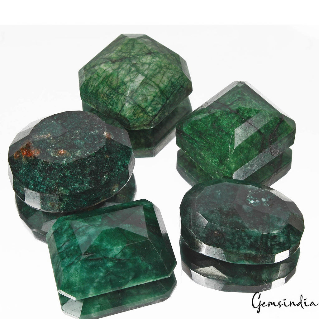 1990 Cts/5 Pcs Natural Brazilian Bottle Green Emerald Mix Cut Wholesale Gems Lot