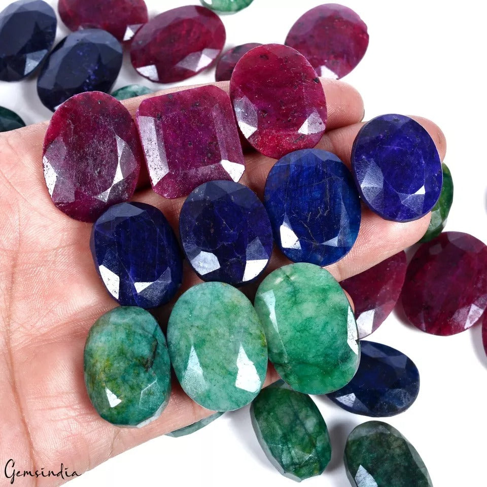 Certified 1720 Cts Natural Emerald Ruby Sapphire Mix Cut Loose Gems for Jewelry