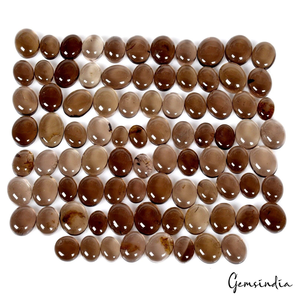 87 Pcs Natural Smoky Quartz 6-10mm Oval Cabochon Loose Wholesale Gemstones Lot
