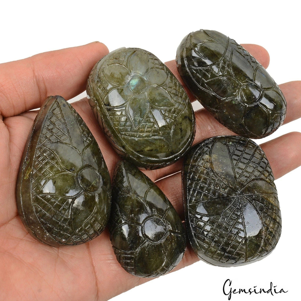 Natural Untreated Labradorite Mix Cut Carving Earth Mined Gems Lot 5 Pc/1570 Cts