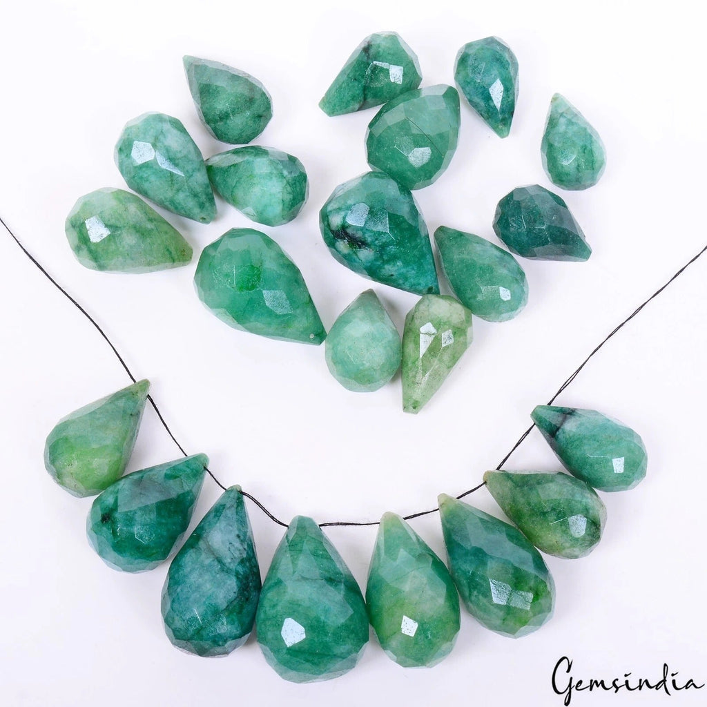 690 Ct/22 Pc Natural Green Emerald Pear Checker Cut Loose Drilled Briolette Gems