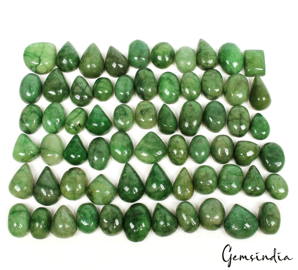 Emerald Lot, Cabochon, Oval, Pear & Rectangular Cabochon, Color Enhanced — 65 Pieces, 13mm to 18mm, 750 Ct, Brazil