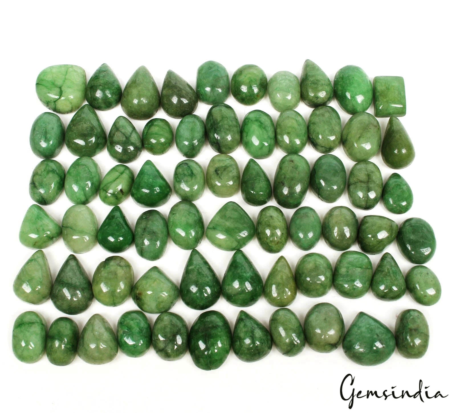 Emerald Lot, Cabochon, Oval, Pear & Rectangular Cabochon, Color Enhanced — 65 Pieces, 13mm to 18mm, 750 Ct, Brazil