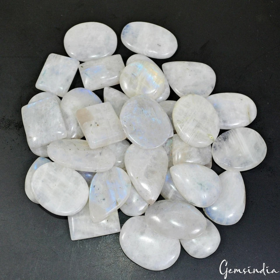 1500Ct/35 Pcs Natural Blue Shine Moonstone Mix Cab Loose Untreated Gemstones Lot