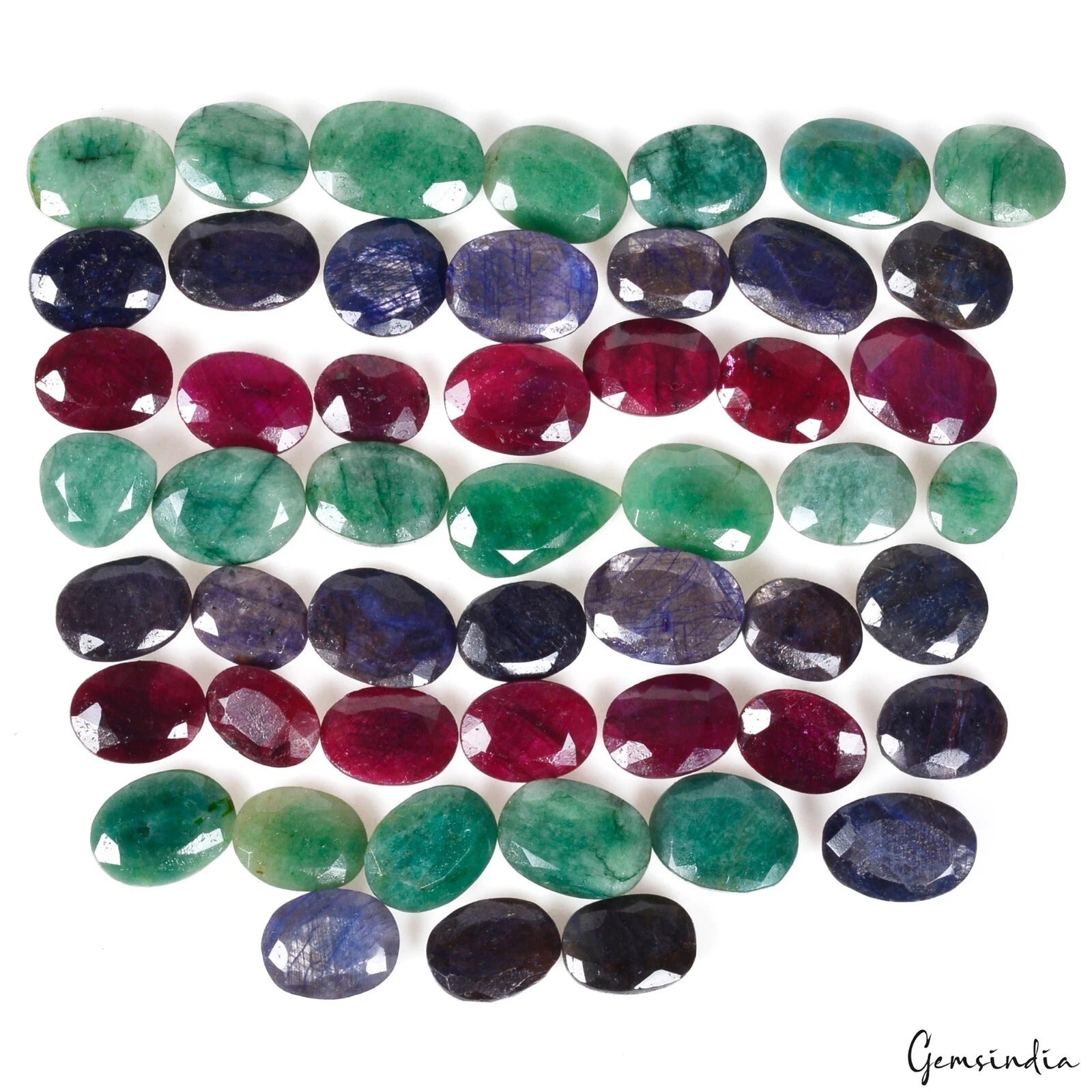 620 Ct/51 Pcs Natural Ruby Emerald Sapphire Mix Cut Loose Faceted Gemstones Lot