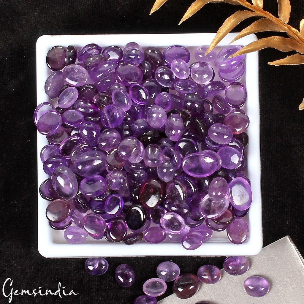 Certified 640 Ct/200 Pcs Natural Untreated Purple Amethyst Oval Cab Gemstone Lot