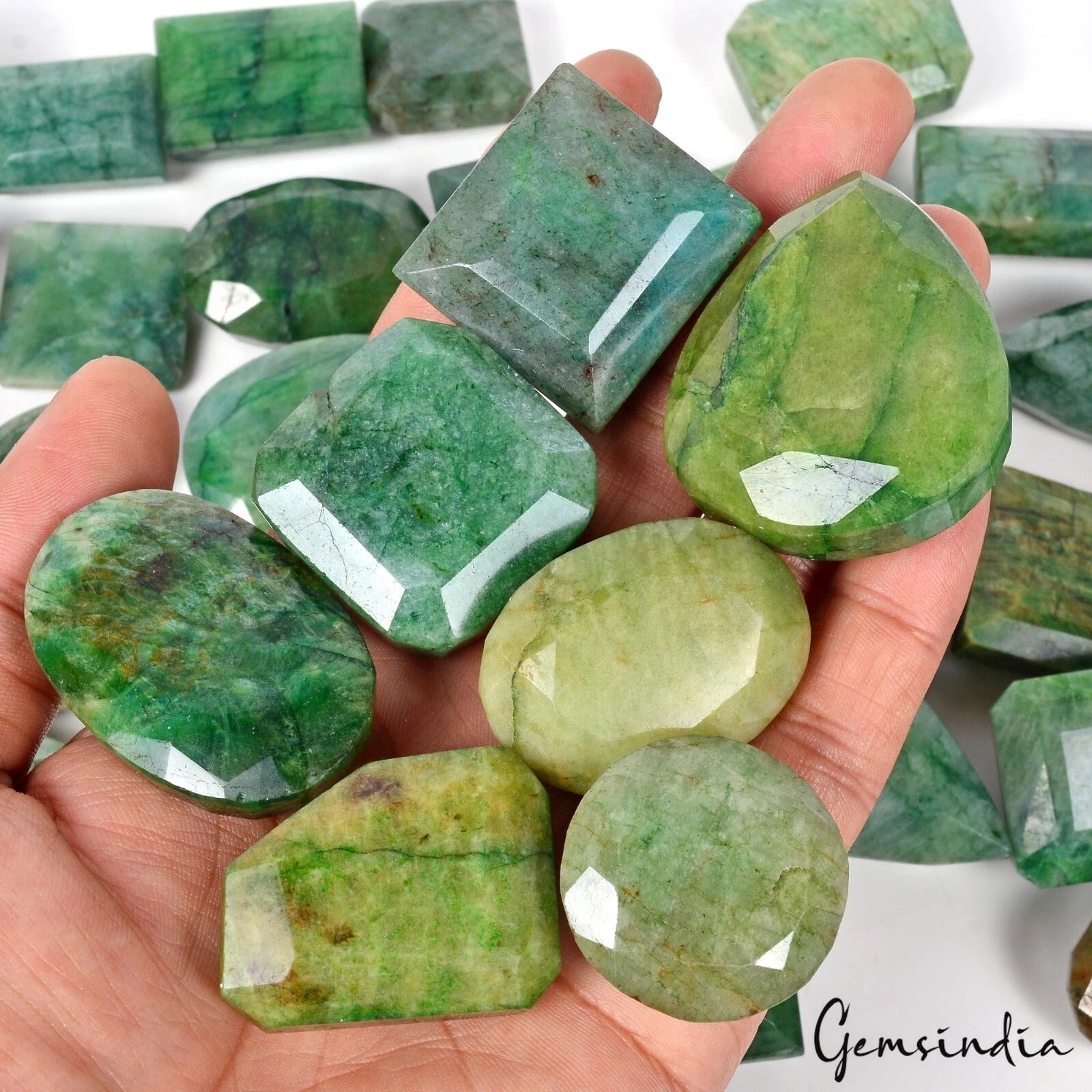 Emerald Lot, Loose Gemstone, Color Enhanced, Green — 46 Pieces, 28mm to 52 mm, 7400 Ct, Brazil