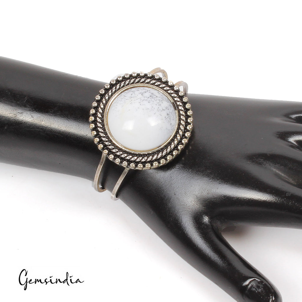 40.48 Gram White Round Hand Carved Bangle Bracelet Antique Fashion Jewelry 2.4"