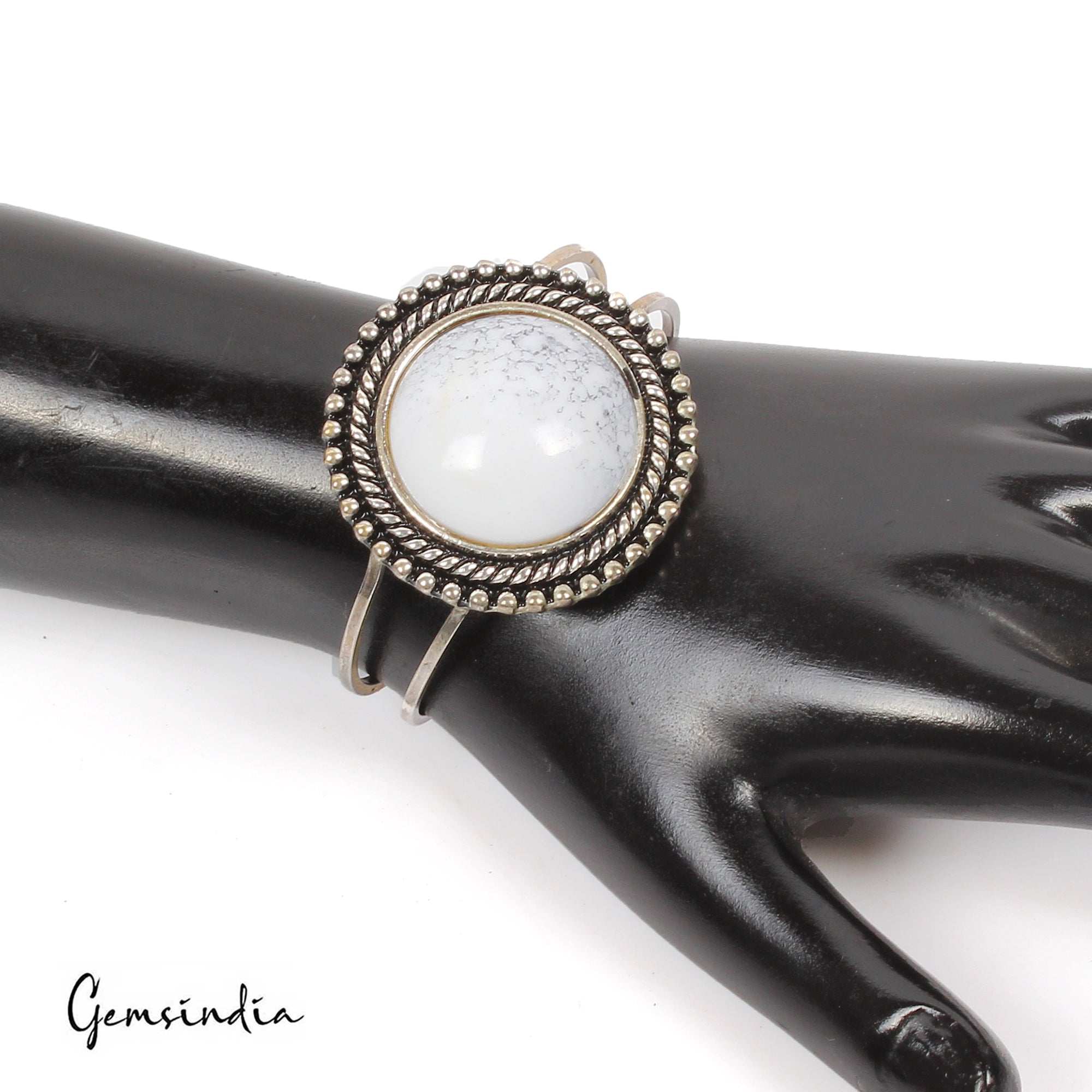 40.48 Gram White Round Hand Carved Bangle Bracelet Antique Fashion Jewelry 2.4"