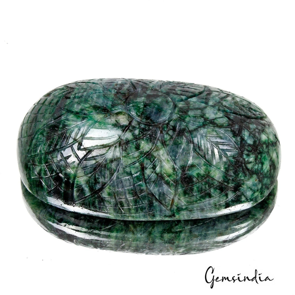 610 Ct Natural Brazilian Green Emerald Oval Cut Both Side Carving Loose Huge Gem