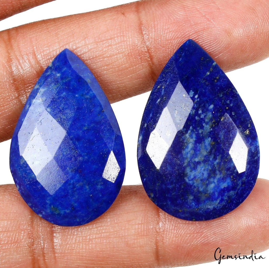 67.80 Ct/2 Pc Natural Blue Lapis Lazuli Pear Checker Cut Calibrated 35x23mm Gems