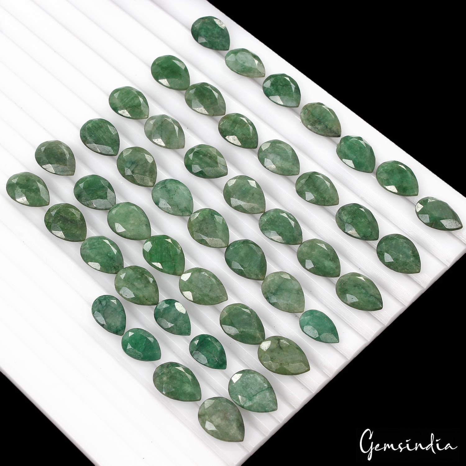 175.90 Ct/46 Pcs Natural Green Brazilian Emerald Pear Faceted Cut Loose Gems Lot