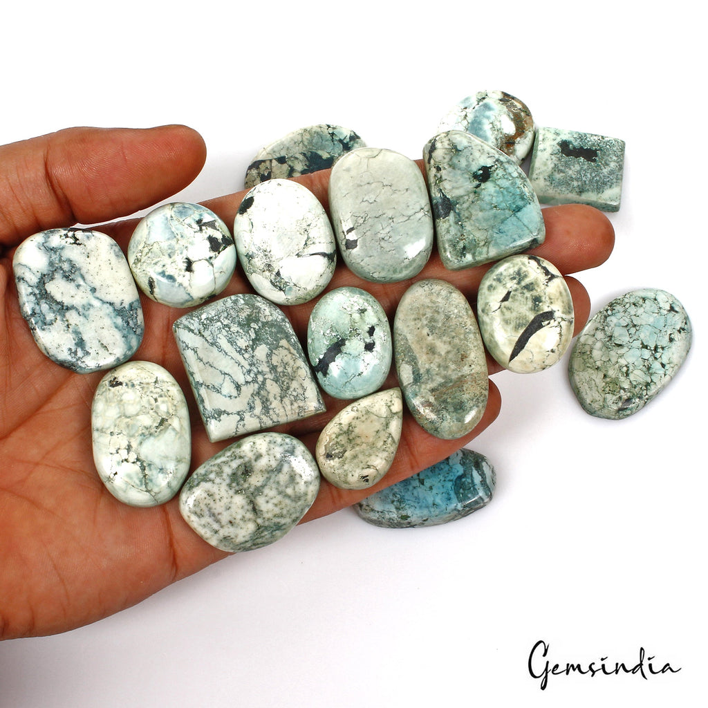 720 Cts/17 Pcs Natural Blue Turquoise Mix Cab 24mm-28mm Loose Wholesale Gems Lot
