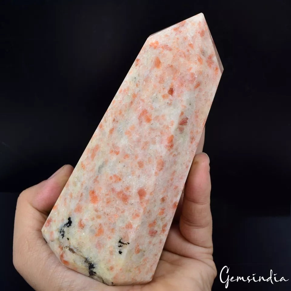 4590 Cts Natural Untreated Sunstone Power Obelisk Point Tower Huge Size Gem 5.9"