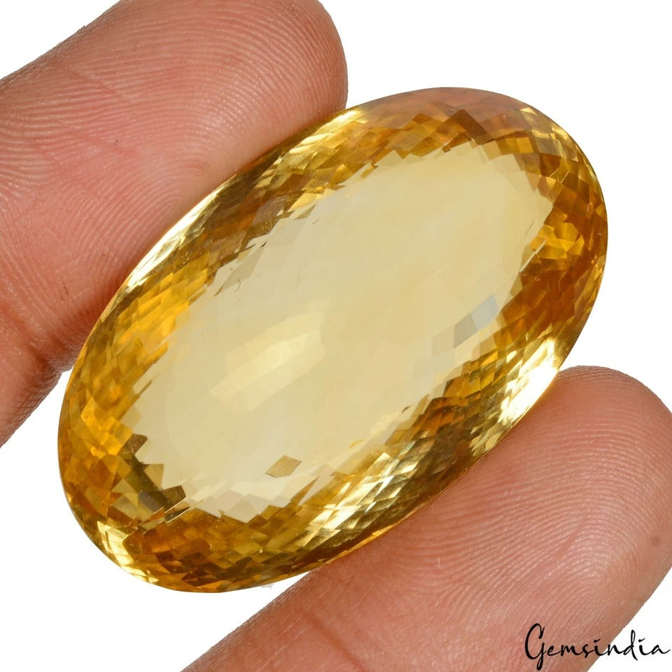 Certified 102.50 Cts Natural Untreated Brazilian Yellow Citrine Oval Faceted Gem