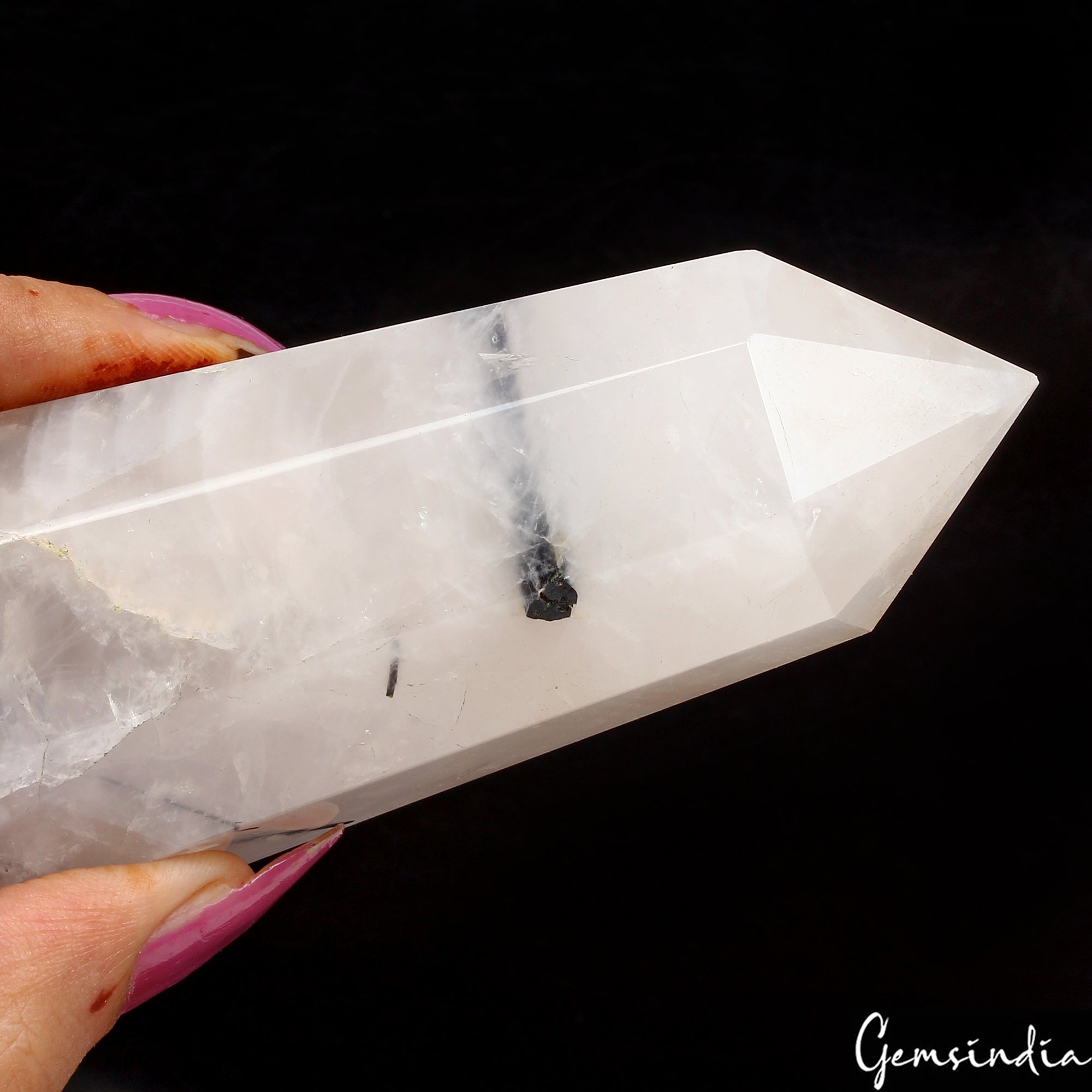 4.5 Inch Black Tourmaline Rutilated Quartz Obelisk Tower Crystal Point Healing