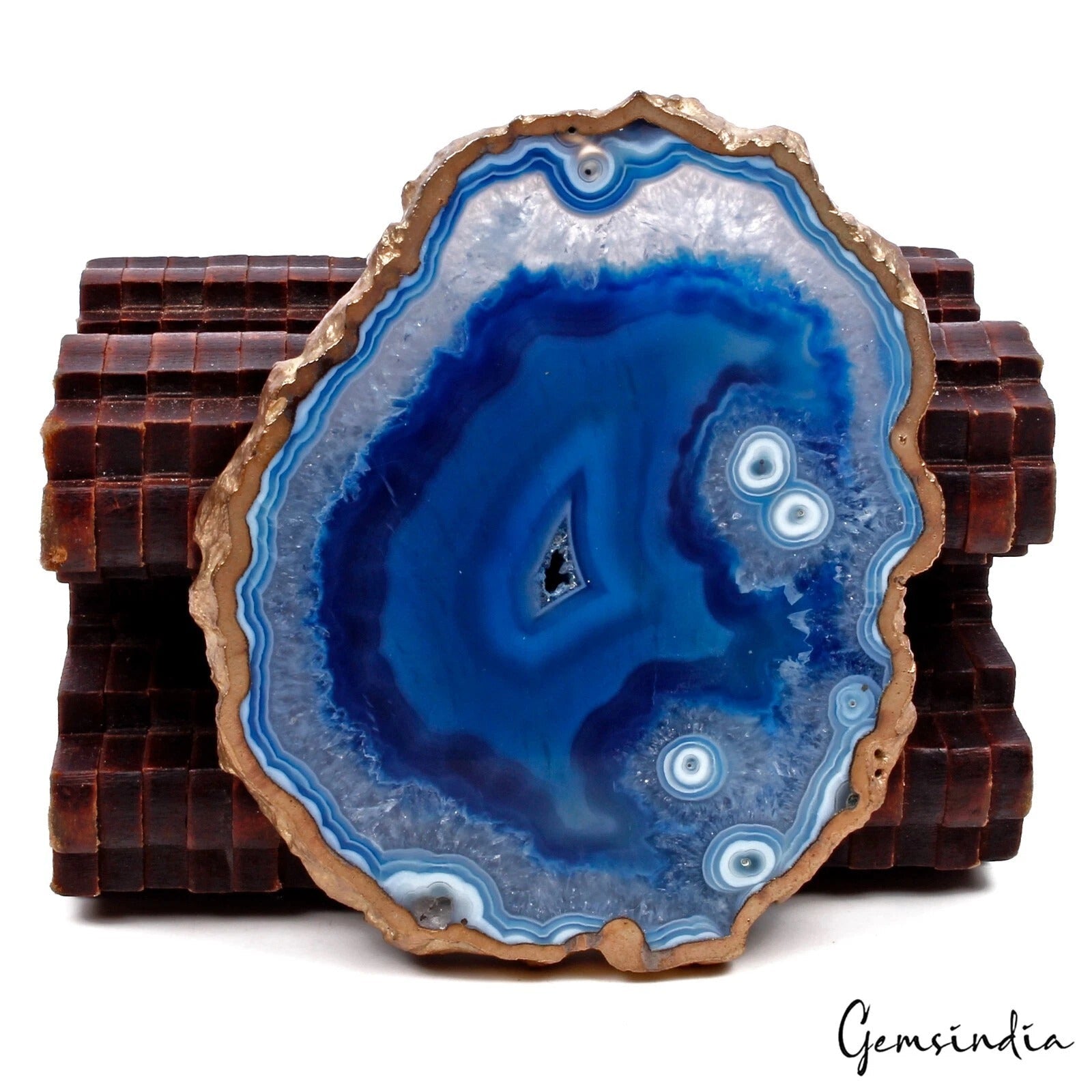 400Ct Natural Blue White Onyx Agate Freeform Slice Cabochon No hole Pendant Bead