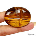 Natural Yellow Brown Tiger Eye Oval Cut Carving 74.70 Ct Loose Gems For Jewelry