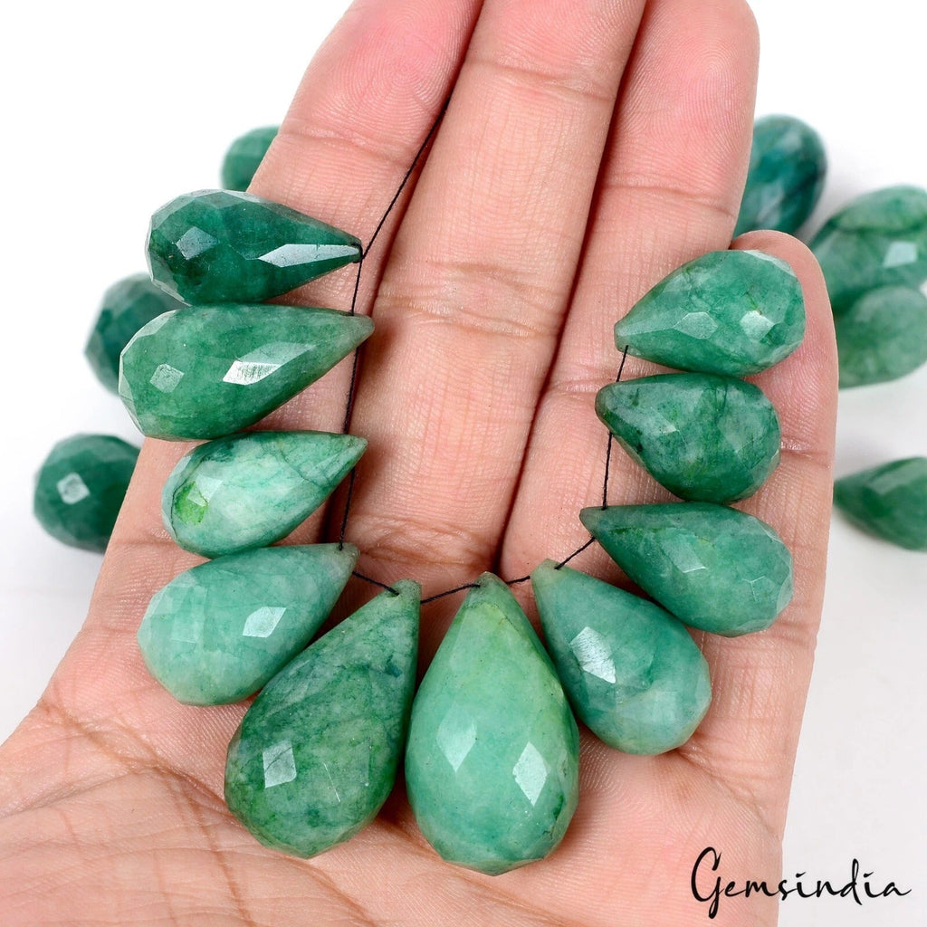 1000 Ct/26 Pcs Natural Brazilian Green Emerald Pear Checker Cut Drill Briolette