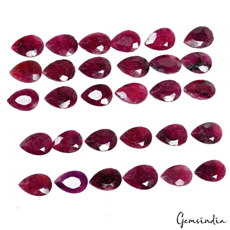 Certified 151.30Ct Natural Red Ruby Pear Faceted Loose Wholesale Gemstones 32 Pc