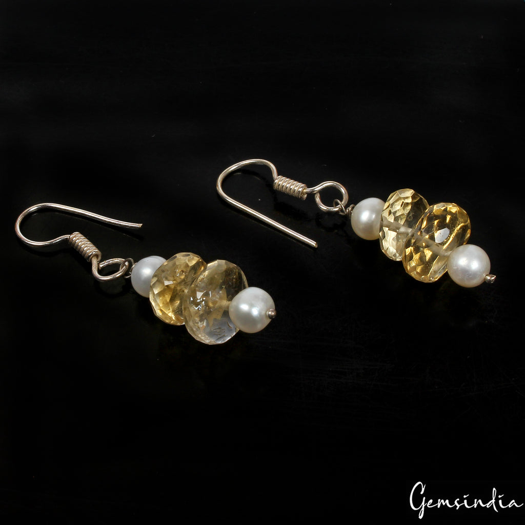 Citrine Earrings, Yellow — 5mm, 28.00 Ct, Brazil