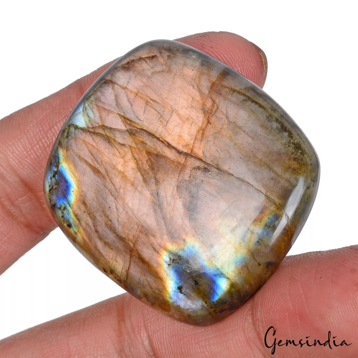 Labradorite Loose Gemstone, Untreated, Peach — 42x37x8 mm, 132.80 Ct