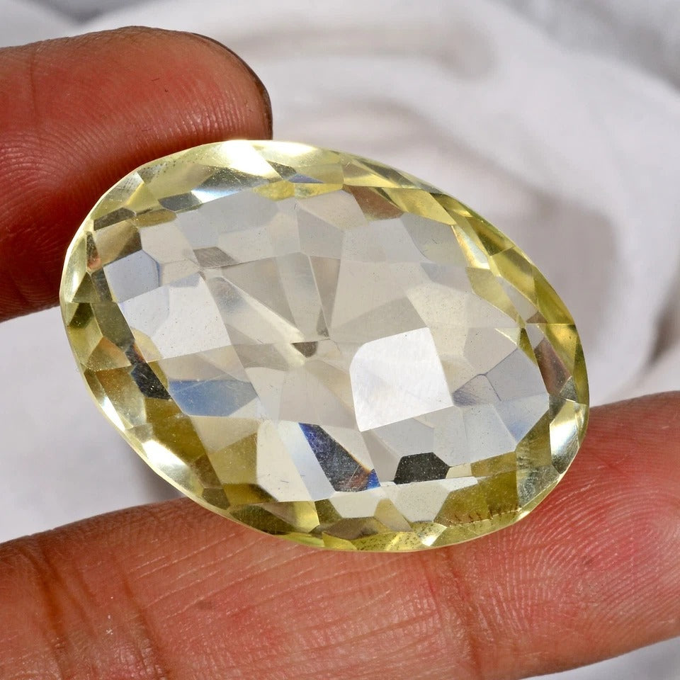 Certified 113.20 Cts Natural Untreated Lemon Citrine Quartz Oval Checker Cut Gem