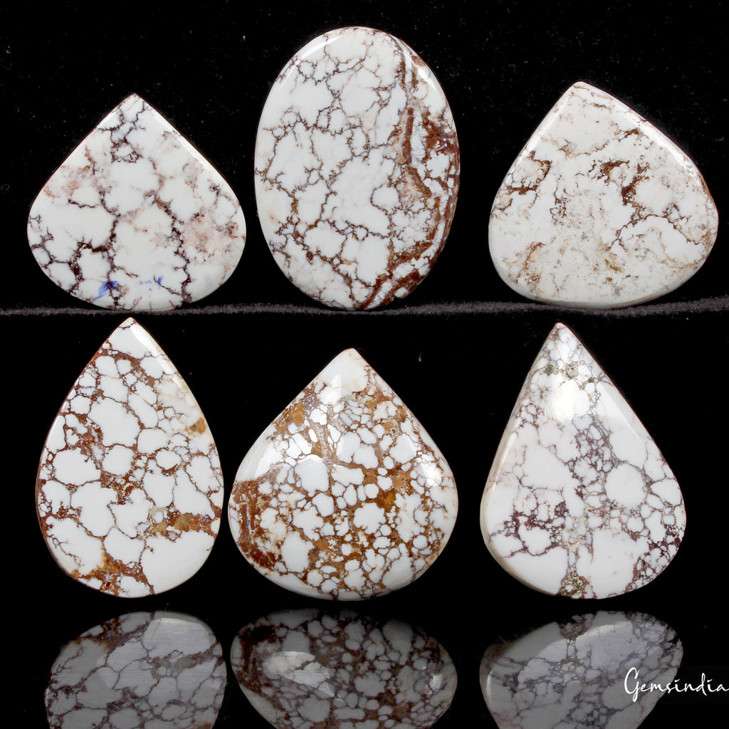 670 Ct Natural Untreated White Turquoise Mix Cabochon Loose Gemstone Lot 6 Pcs
