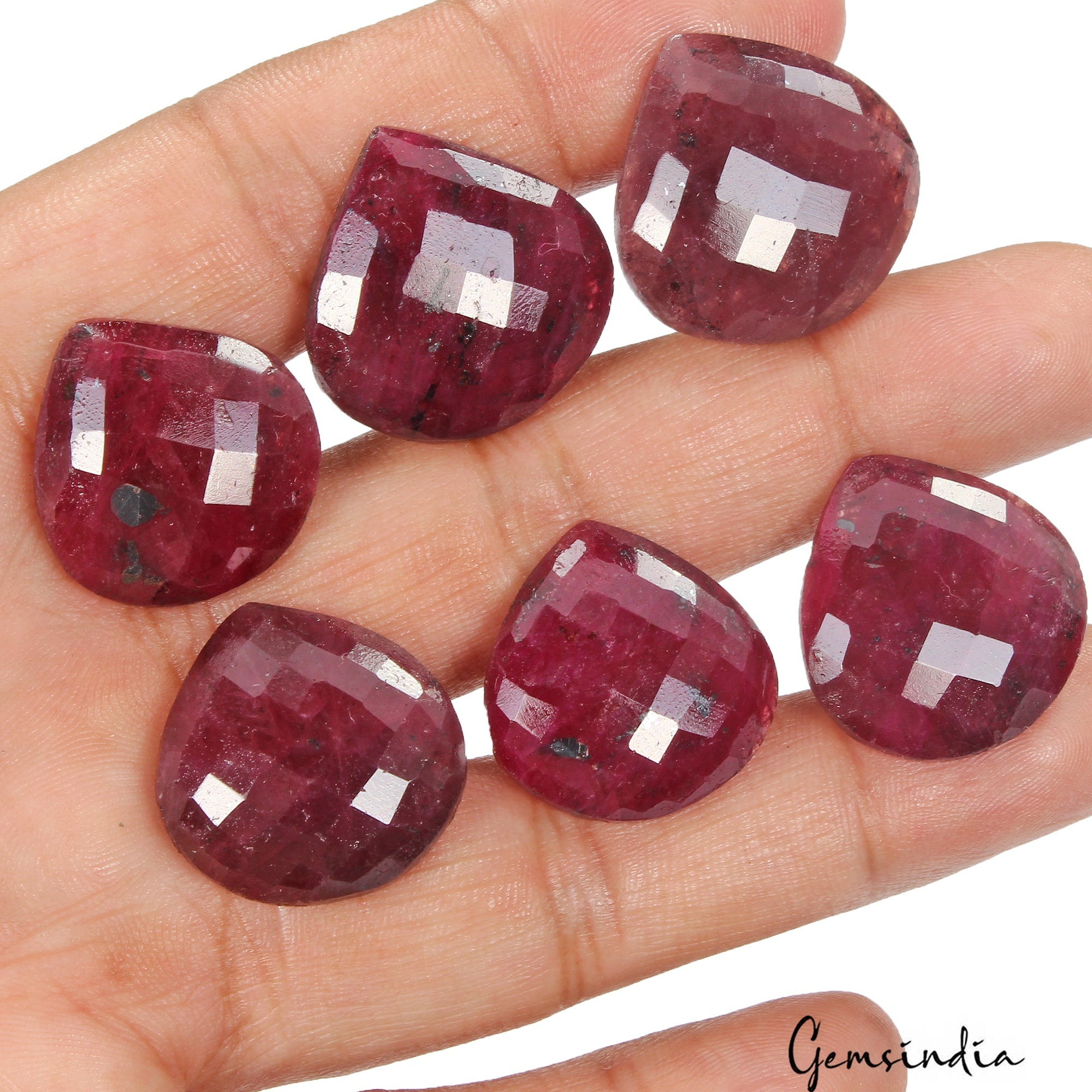 197 Ct/6 Pcs Natural Red Ruby Pear Heart Checker Cut Flat Back Gems For Jewelry
