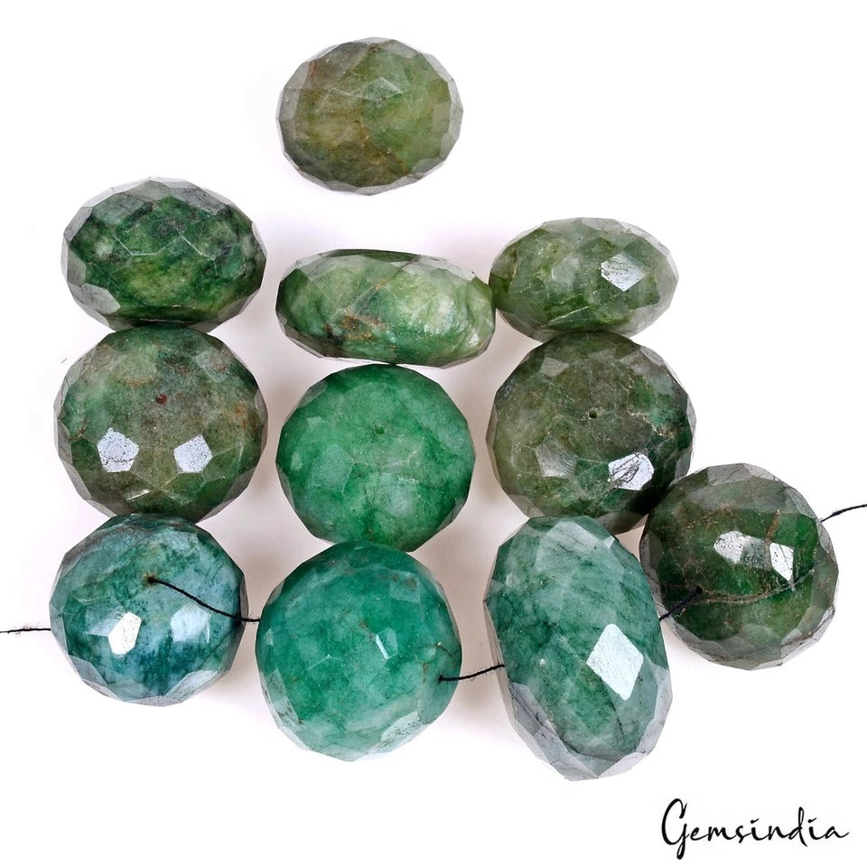 600 Ct/11Pc Natural Green Brazilian Emerald Round Cut Drill Beads Loose Gems Lot