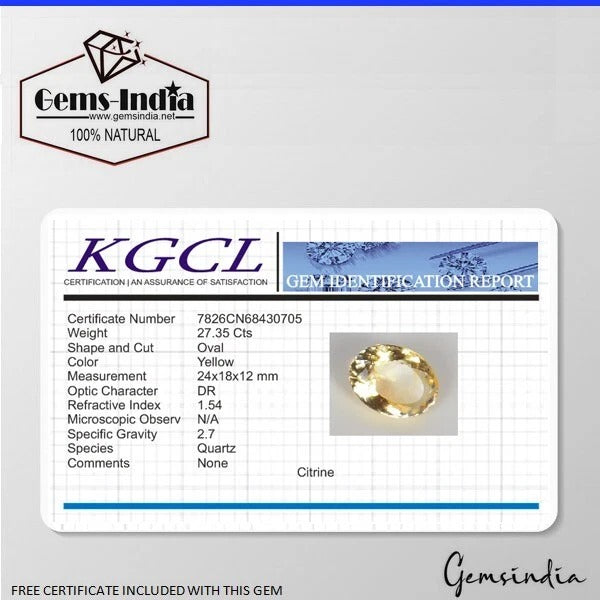 Citrine Loose Gemstone, Untreated, Yellow — 24x18x12 mm, 27.35 Ct, Brazil