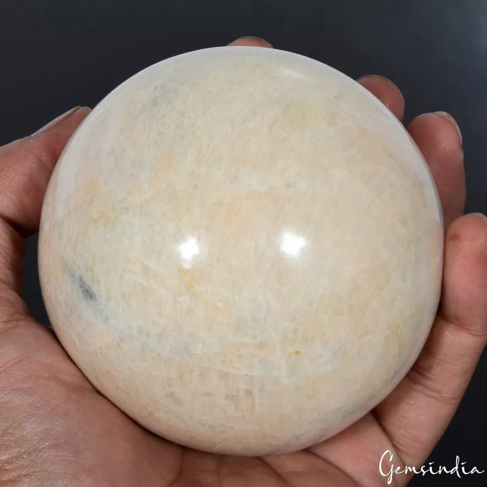 4400 Ct Natural Peach Moonstone Healing Crystal Mineral Sphere Gems With Stand