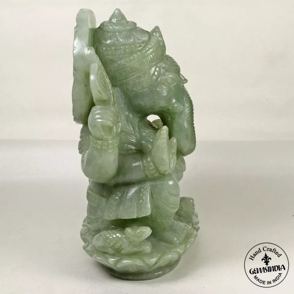8 Inch Statue Idol Ganesha Figurine Green Aventurine(Indian Jade) Stone Handmade
