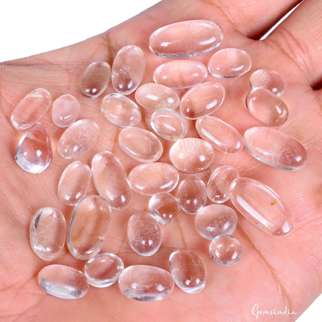 37 Pcs Natural White Quartz 7mm to 18mm Oval Cabochon Untreated loose Gemstones