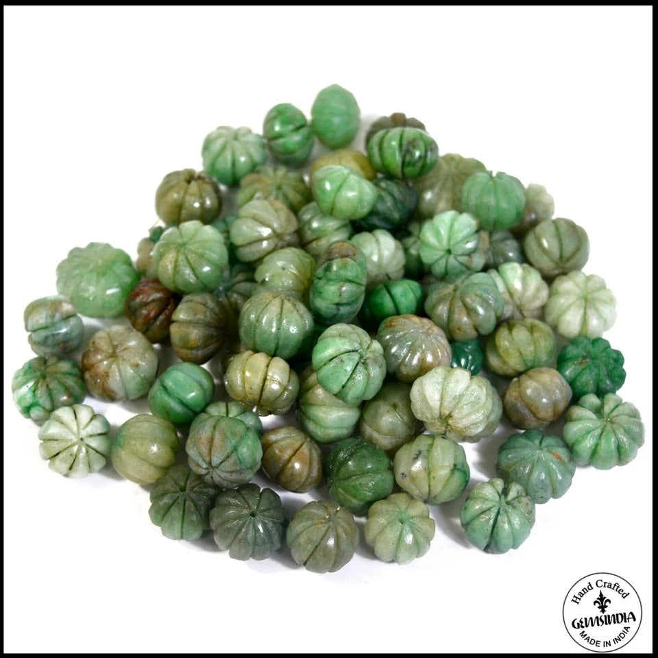 Emerald Beaded Strand, Round Carved, Color Enhanced — 12mm to 19mm, 1000 Ct, Brazil