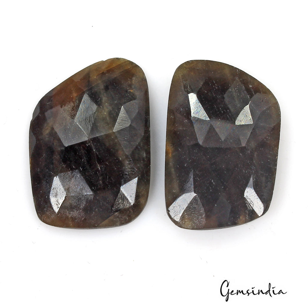 Certified 43.60 Cts Natural Untreated Black Sapphire Gem Fancy Checker Cut Pair