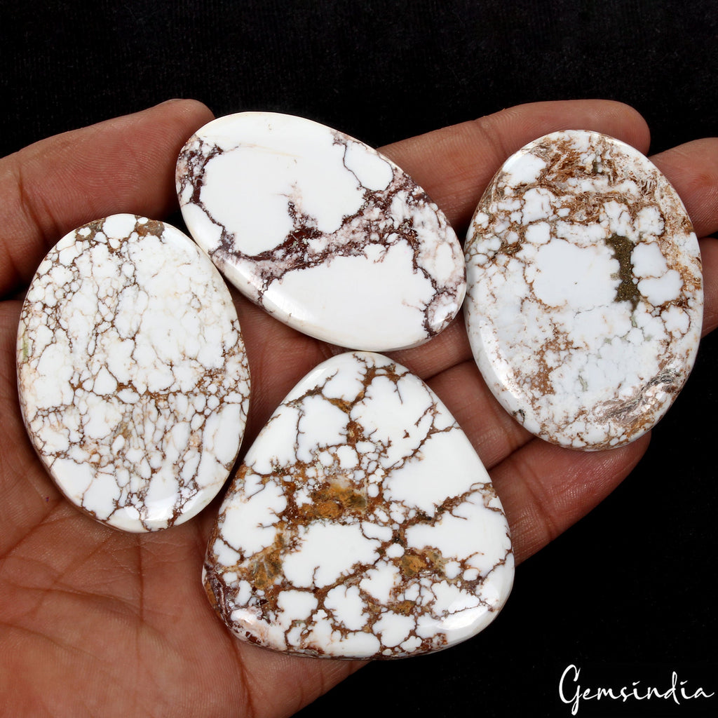 560 Cts/4 Pcs Natural Spiderweb Untreated White Buffalo Turquoise Cab Loose Gems