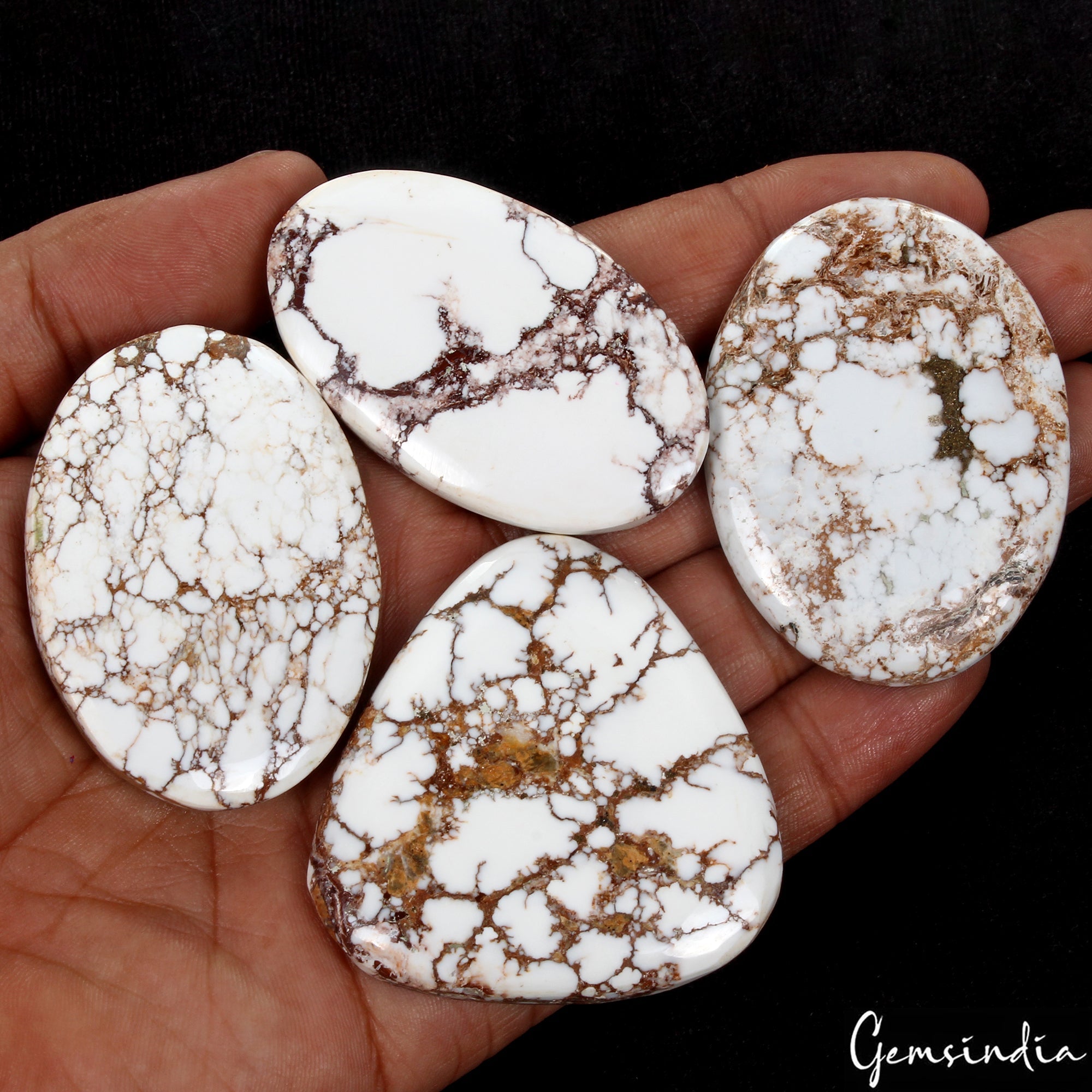 560 Cts/4 Pcs Natural Spiderweb Untreated White Buffalo Turquoise Cab Loose Gems