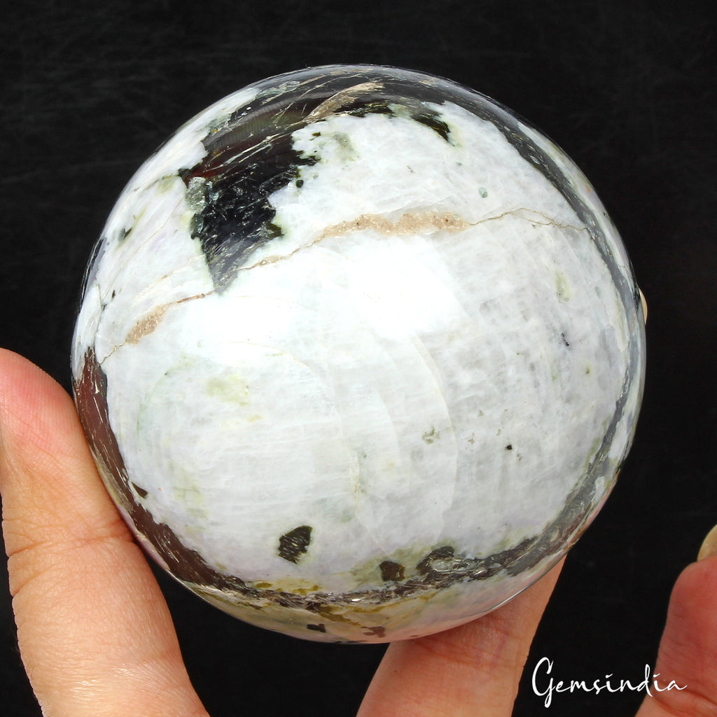 2600 Ct Natural Moonstone With Black Tourmaline Healing Crystal Mineral Sphere