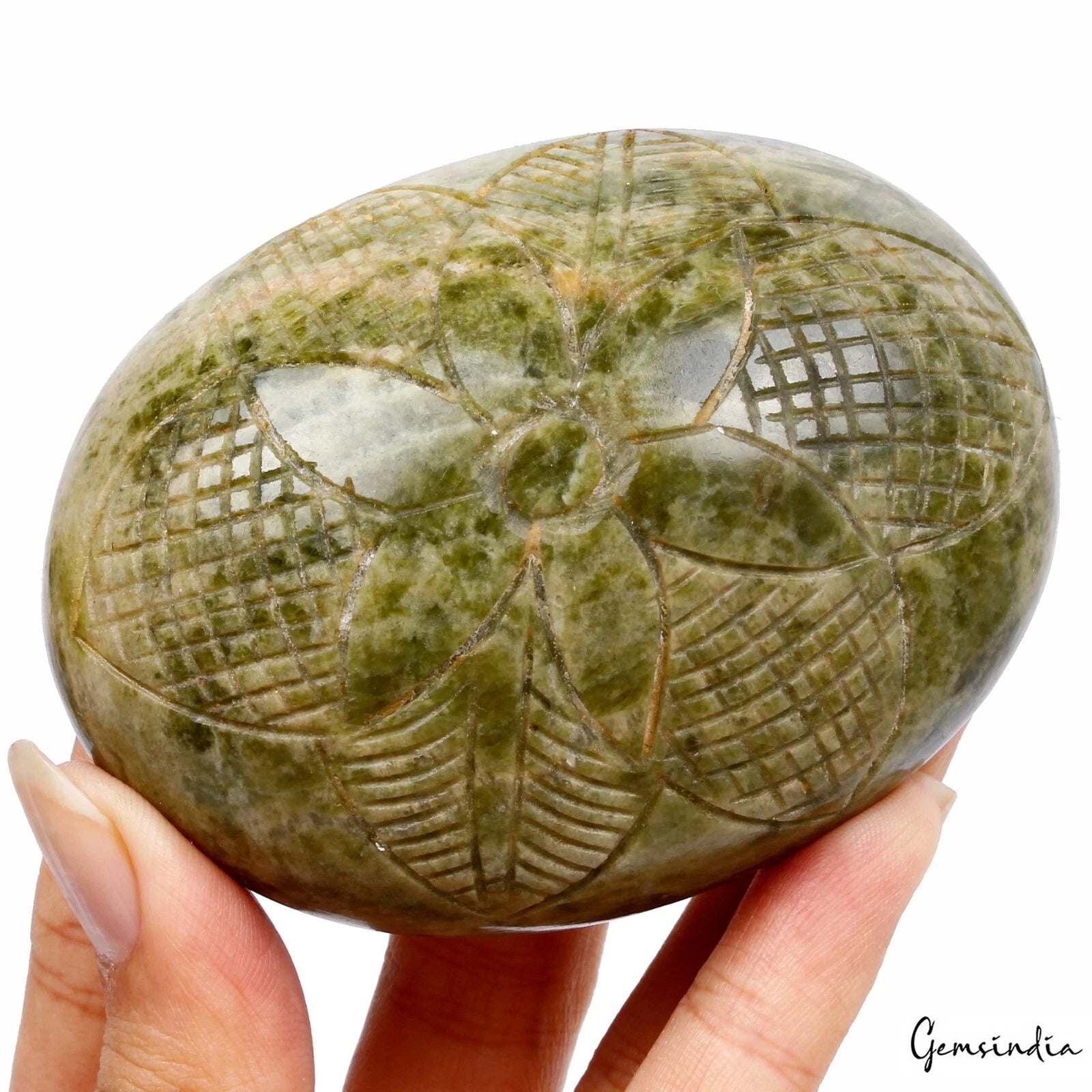 1170 Ct Natural Untreated Green Vessonite Oval Floral Hand Carving Huge Gemstone