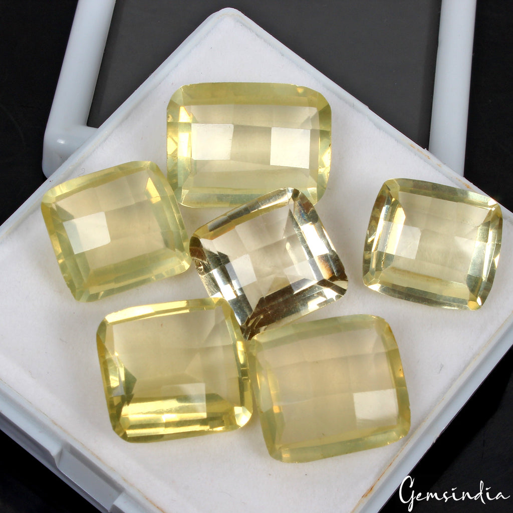 102 Cts Natural Lemon citrine Quartz Cushion Checker Cut Loose Gemstones, Brazil