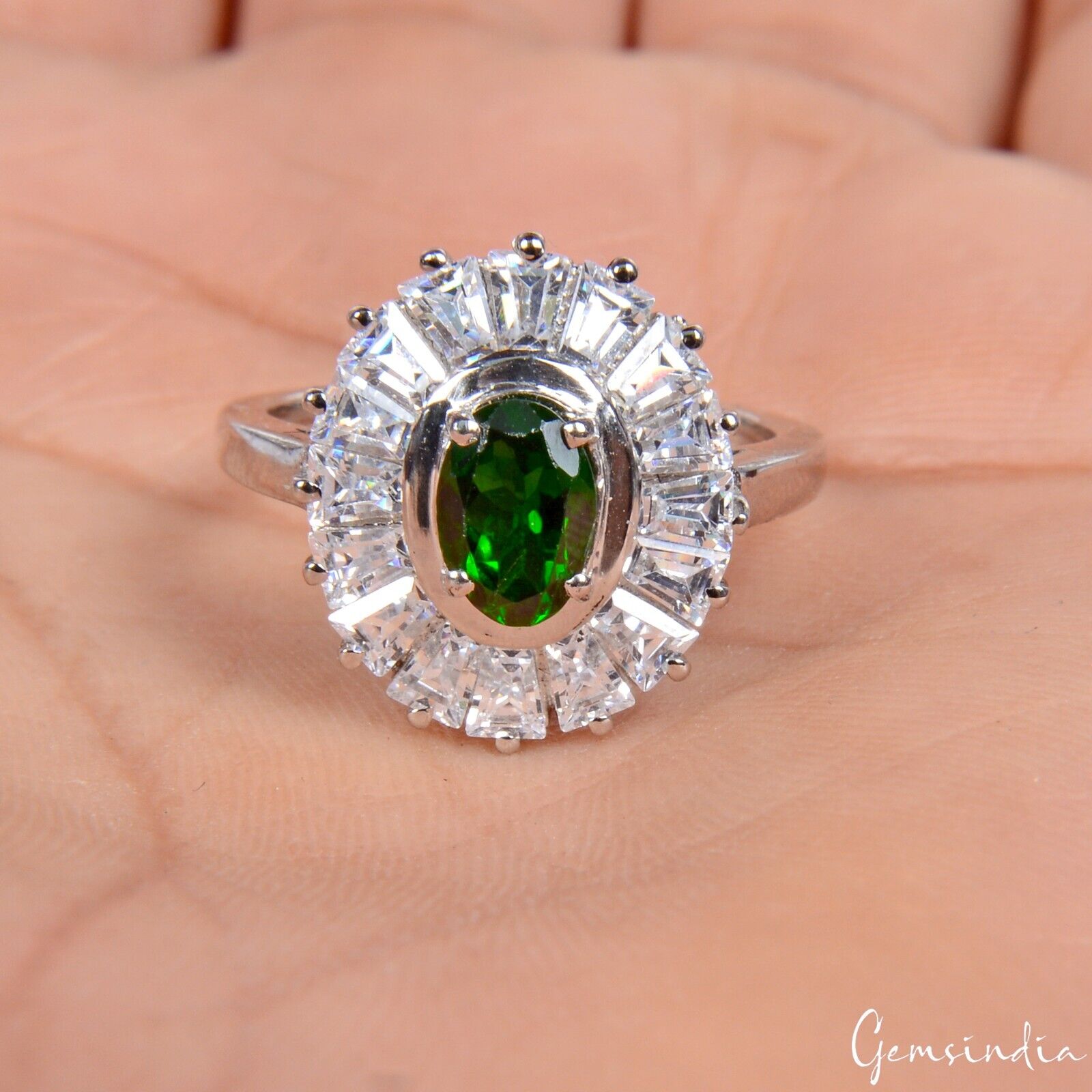Chrome Diopside Sterling Silver Ring, Untreated, Silver — Size 6.5 US, 23.80 Ct (4.76 g)
