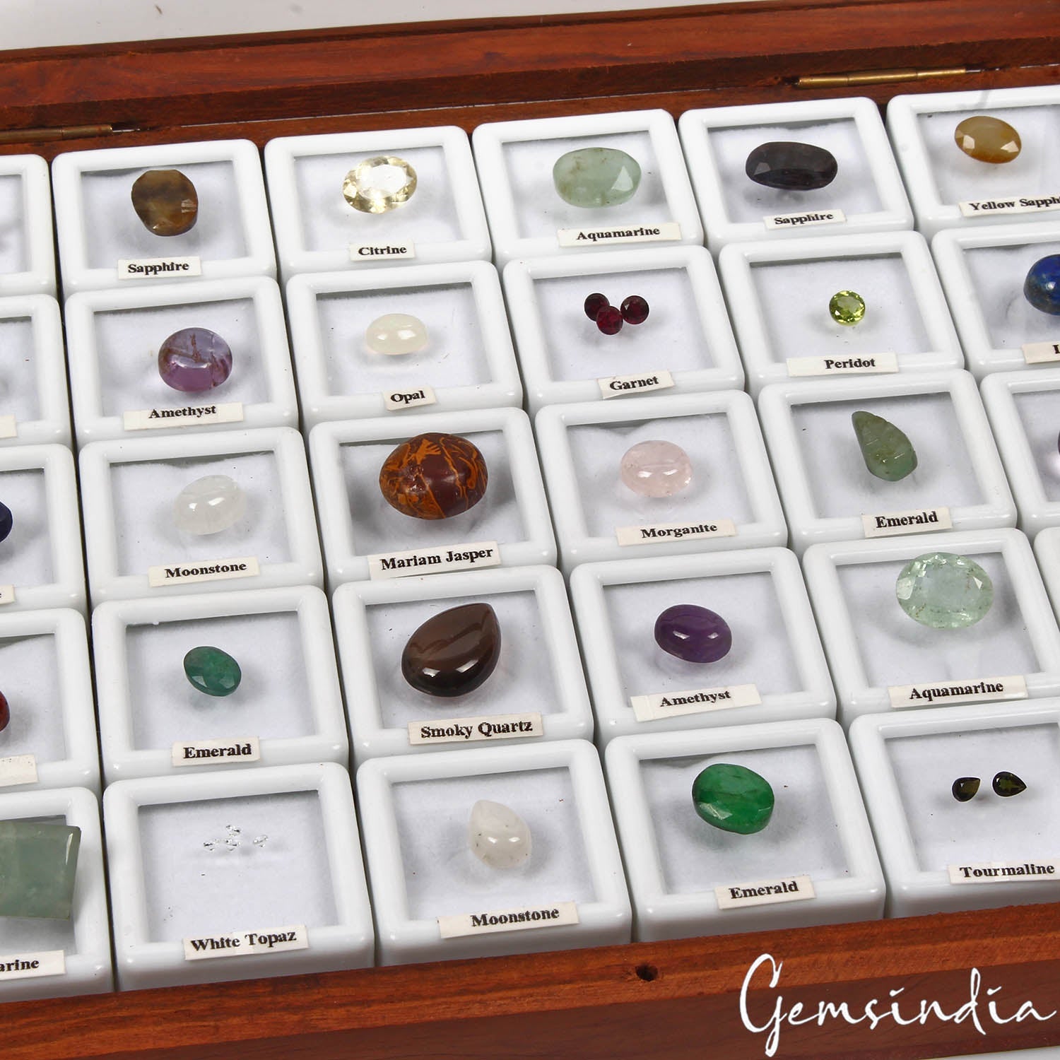 41 Pcs Estate Genuine Semi Precious Loose Multi Color Gems Collection+Wooden Box