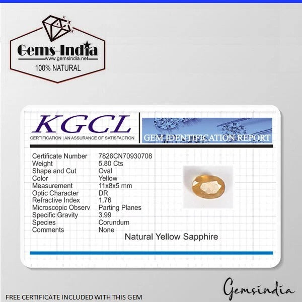 Ceylon Sapphire Loose Gemstone, Untreated, Yellow — 11x8x5mm, 5.80 Ct, Sri Lanka