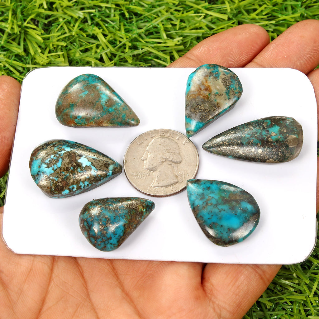 Untreated 206.20 Ct Natural Turquoise Untreated Loose Pear Cabochon Gemstones~6P