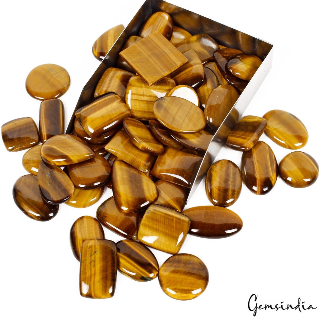 Tiger Eye Lot, Cabochon, Oval, Pear, Cushion & Round Cabochon, Untreated — 59 Pieces, 23mm to 36mm, 2270 Ct, Madagascar